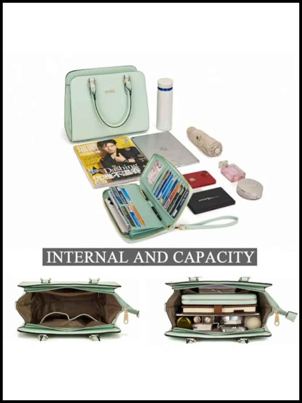 Satchel Purse Set with Faux Leather and Wallet Clutch Work Tote Bag 2pc